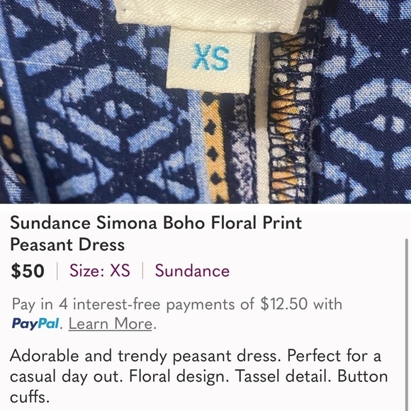 Sundance Simono Blue Floral Long Sleeve Boho Babydoll Dress Size M - Picture 13 of 13